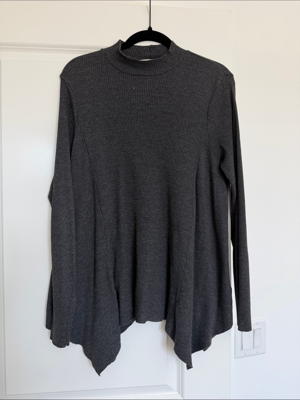 Anthropologie Charcoal Ribbed Mock Neck Swing Pullover